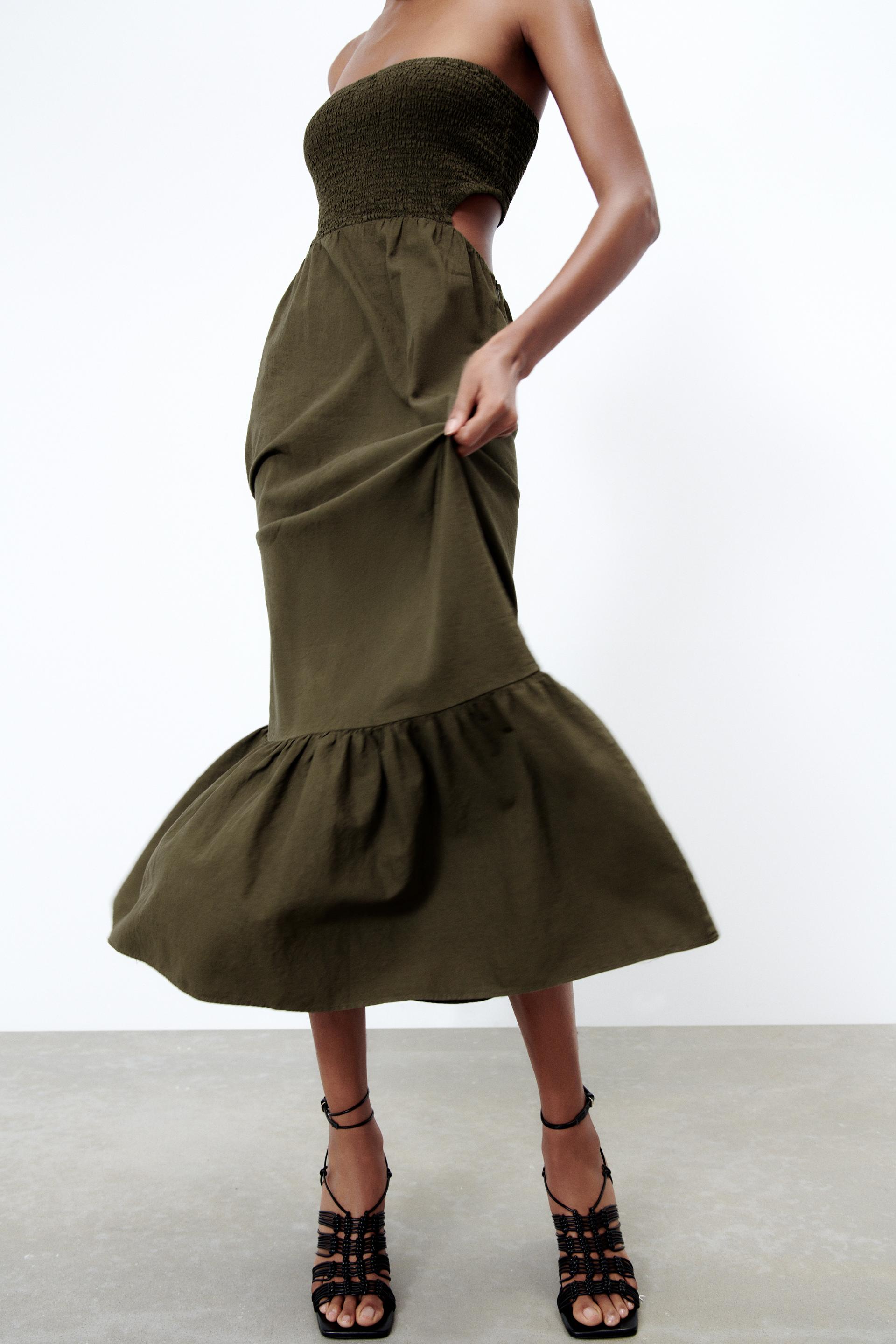 Robe Nid D Abeille Avec Lin Kaki Zara France Robe Nid D Abeille Avec Lin Kaki Zara France