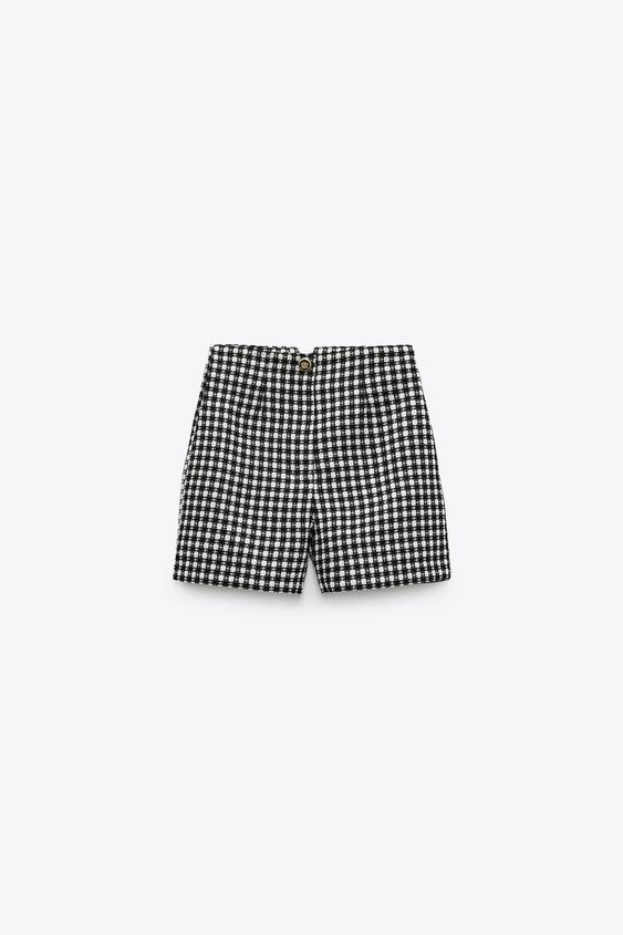 CHECK TEXTURED BERMUDA SHORTS - Black 