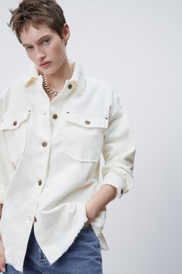 CORDUROY OVERSHIRT WITH FRAYED HEM AND TWO POCKETS