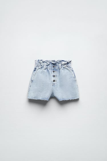 Image 0 of BAGGY PAPERBAG DENIM SHORTS WITH BUTTONS from Zara