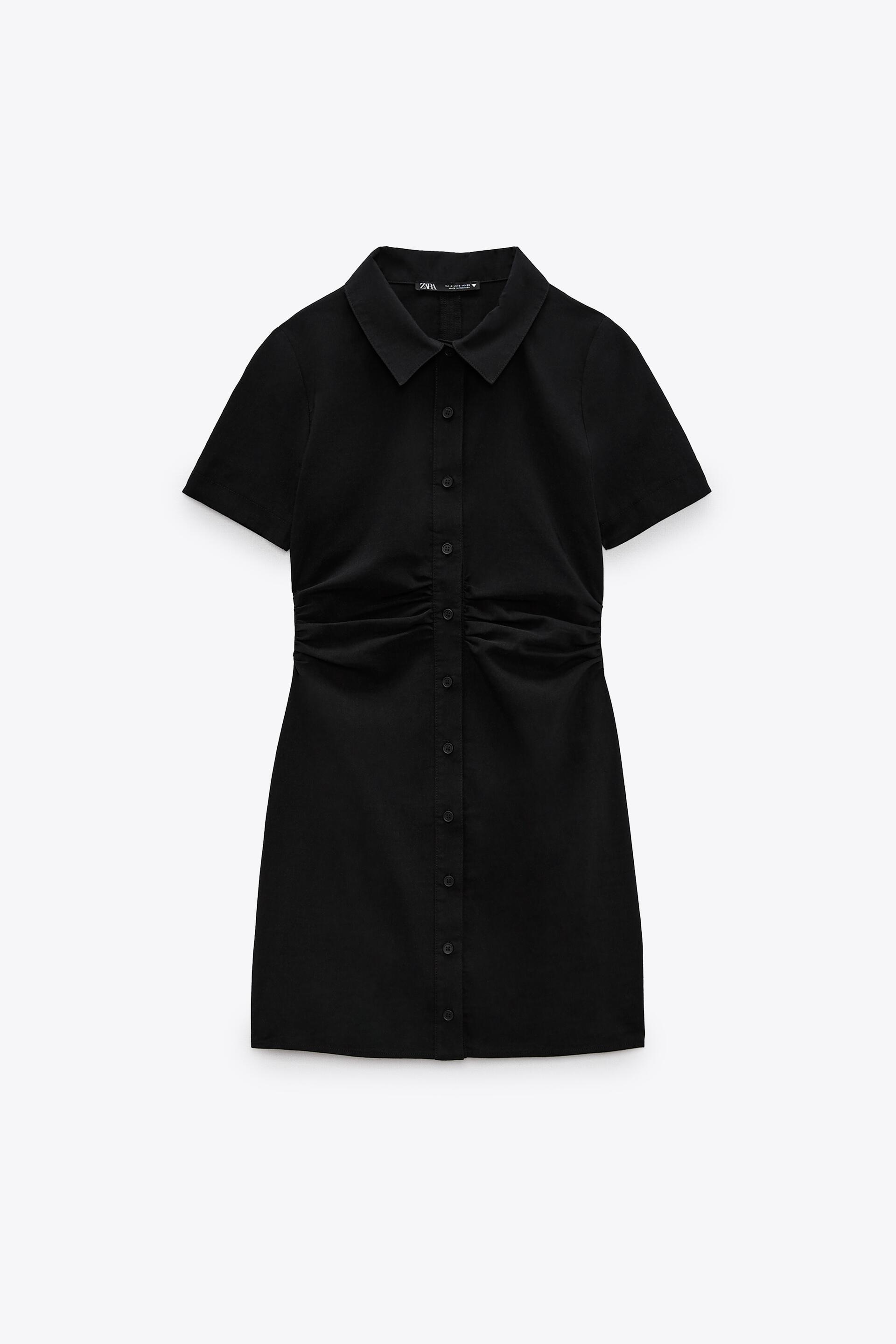 ギャザーディテール シャツワンピース ブラック Zara Japan 日本 ギャザーディテール シャツワンピース ブラック Zara Japan 日本