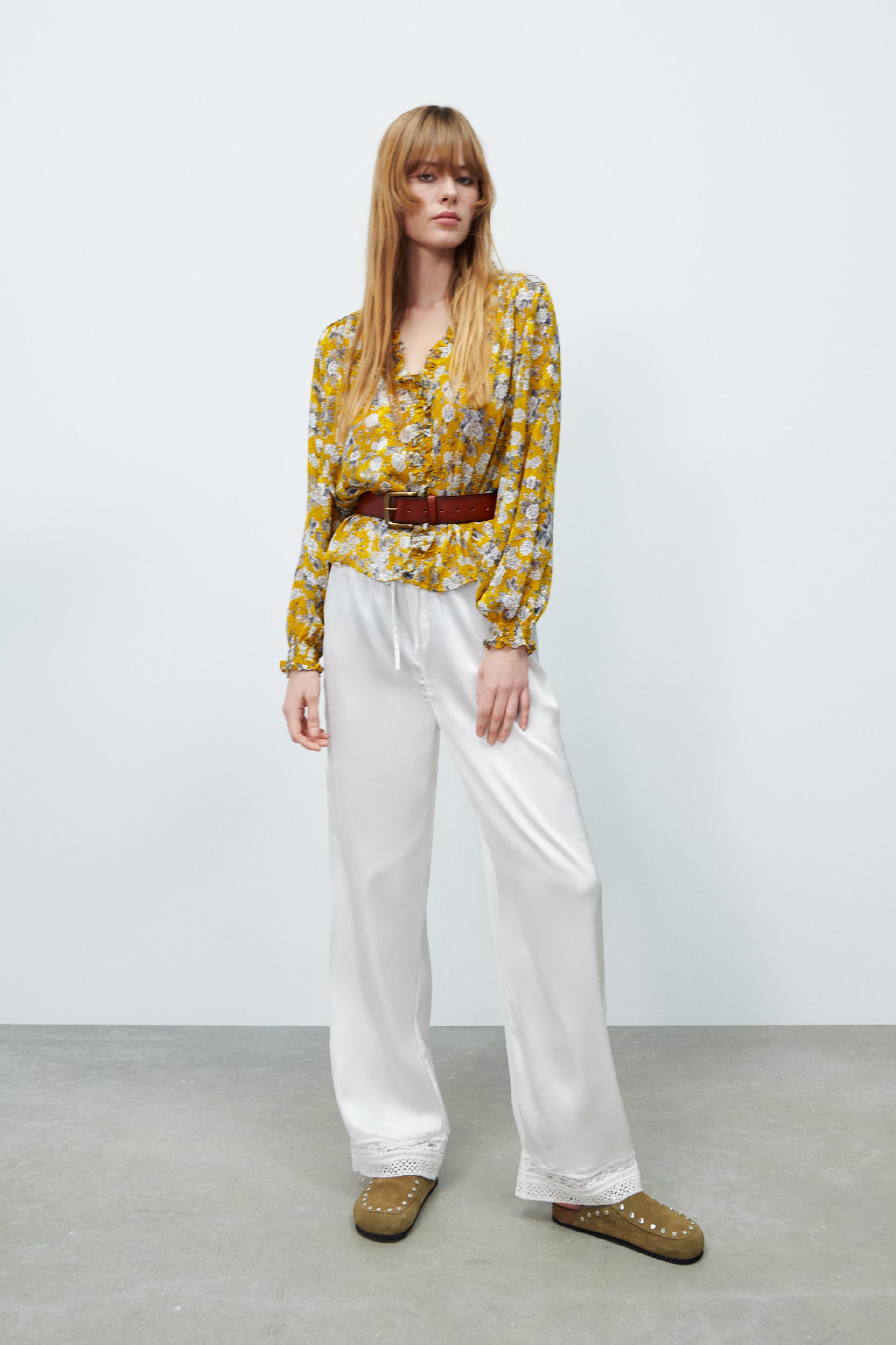 NWT Zara Basic Yellow Floral Ruffle Top NWT Zara Basic Yellow Floral Ruffle Top