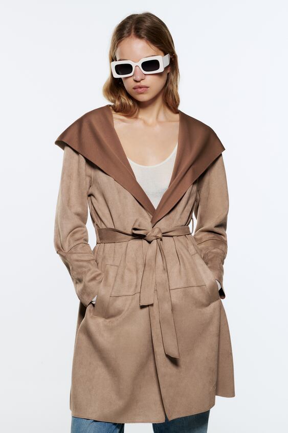 Faux Suede Hooded Jacket Mink Zara, Hooded Trench Coat Women S Zara