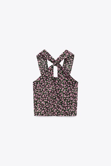 Image 0 of FLORAL PRINT HALTER TOP from Zara