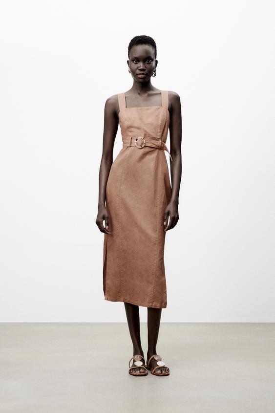 ベルト付きストラップワンピース タバコ Zara Japan 日本 ベルト付きストラップワンピース タバコ Zara Japan 日本