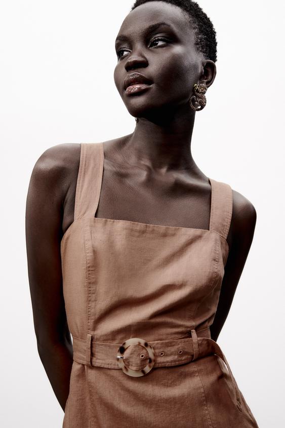 ベルト付きストラップワンピース タバコ Zara Japan 日本 ベルト付きストラップワンピース タバコ Zara Japan 日本