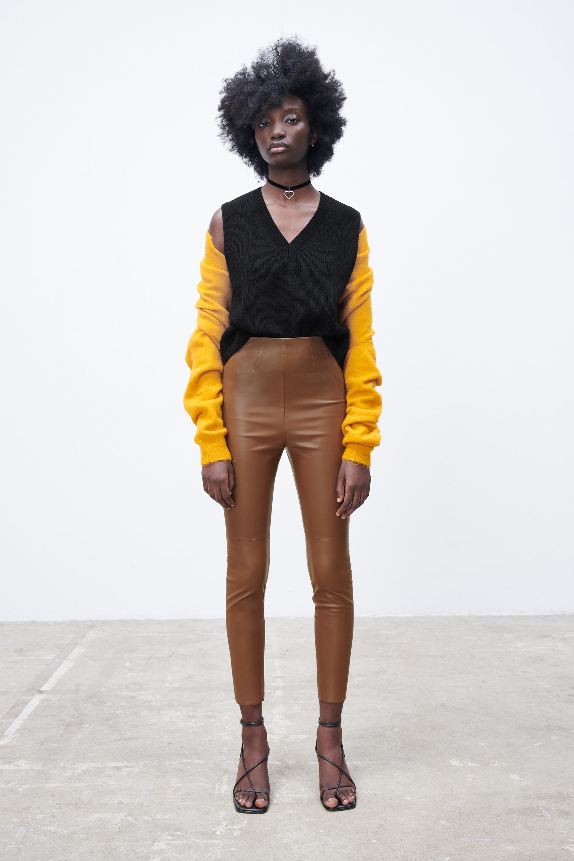 Zara chocolate faux leather leggings Clearance