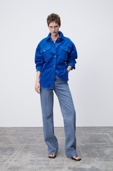 CORDUROY OVERSHIRT WITH FRAYED HEM AND TWO POCKETS