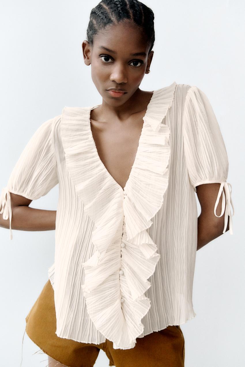 Zara ruffle neck blouse Clearance