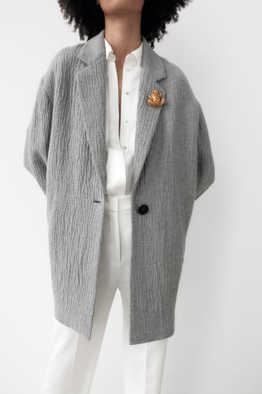 ZARA Nouveau en daim gris contraste long Manteau taille S 