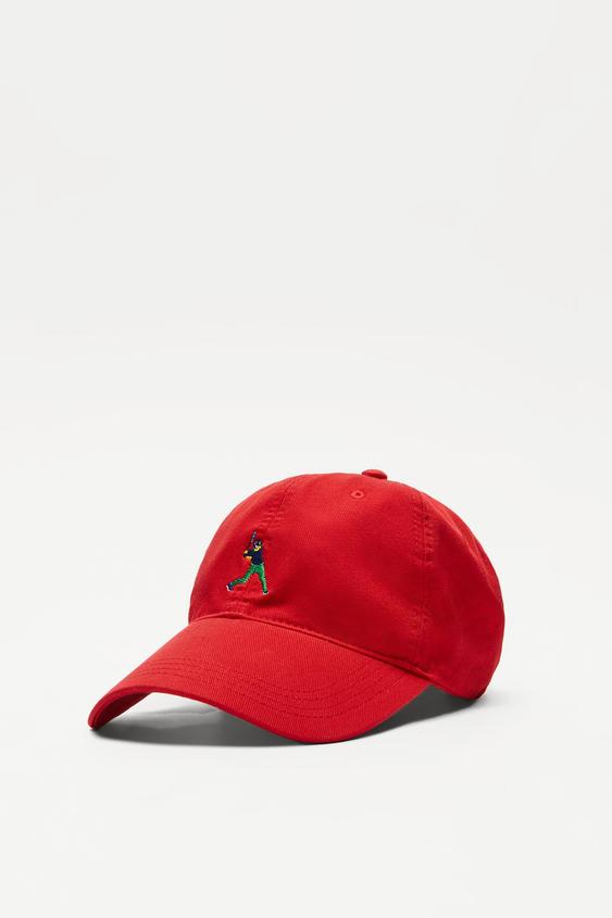 EMBROIDERED BASEBALL CAP - Red | ZARA 