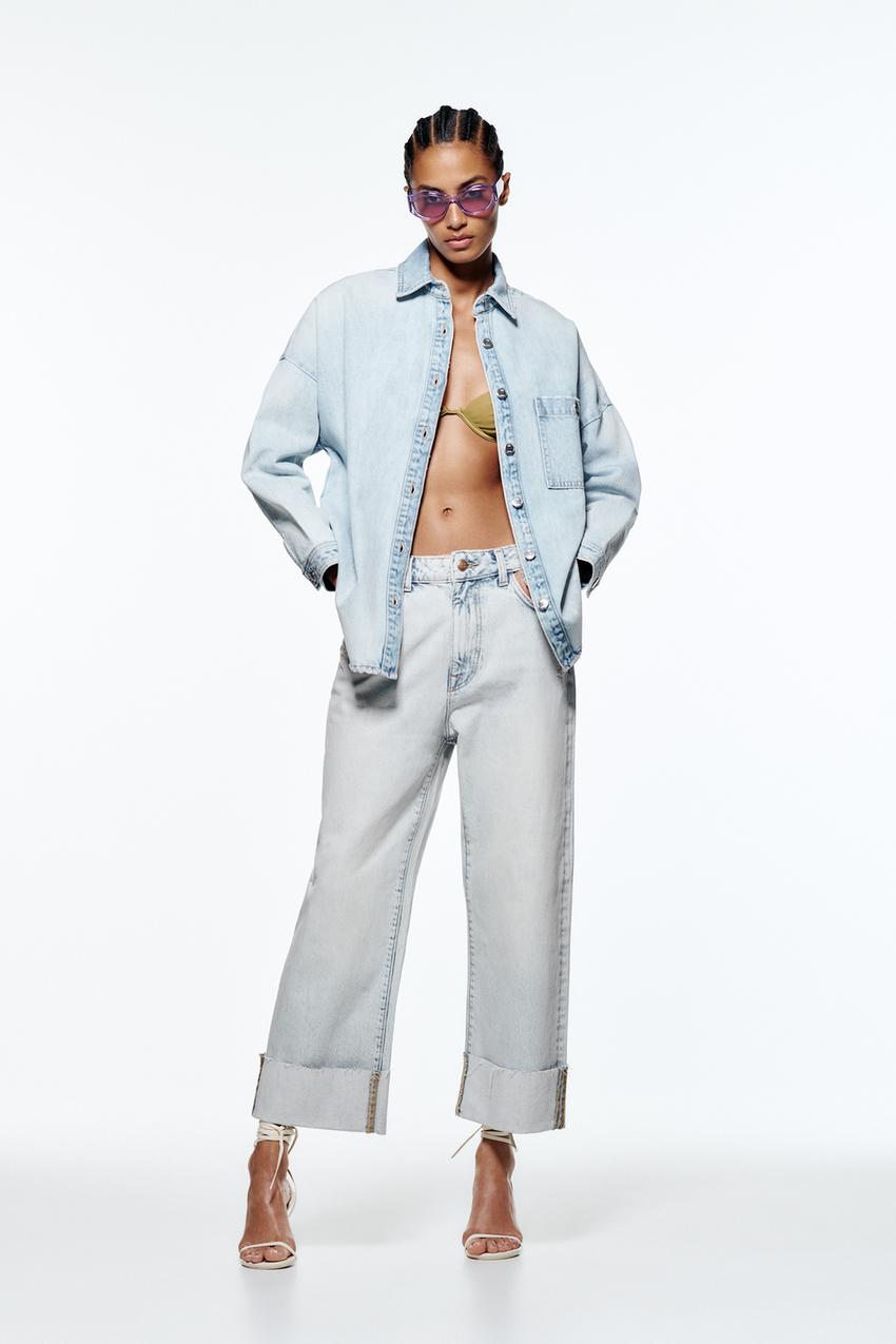 SOBRECAMISA OVERSIZE ROTOS Azul claro ZARA Espana