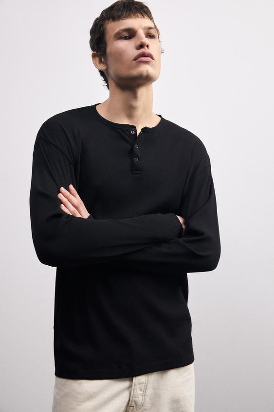 ボタン リブ Tシャツ ブラック Zara Japan 日本 ボタン リブ Tシャツ ブラック Zara Japan 日本