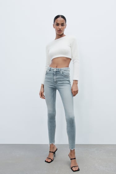 Womens Ex-Zara Trousers Spandex Stretch Dark Black Wash Denim Ladies Jeans 8-16 