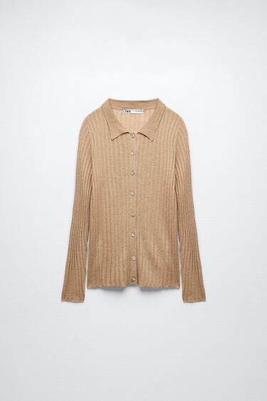RIBBED KNIT BUTTONED POLO SHIRT