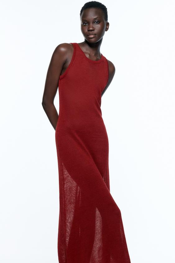 VESTIDO PUNTO CON LINO - Rojizo | ZARA España