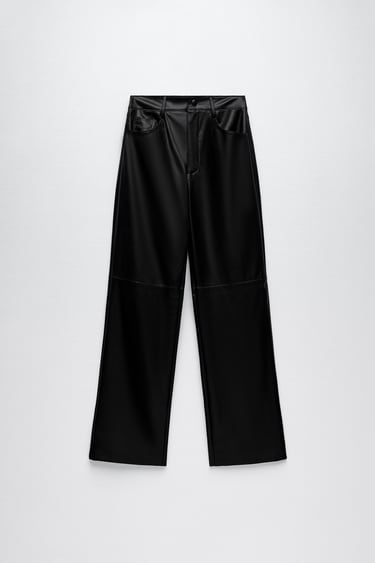 FAUX LEATHER STRAIGHT FIT TROUSERS