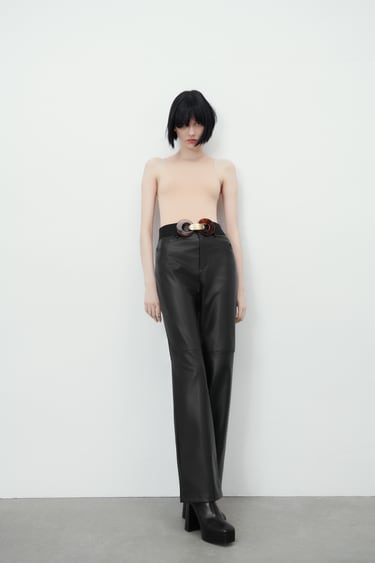 FAUX LEATHER STRAIGHT FIT TROUSERS