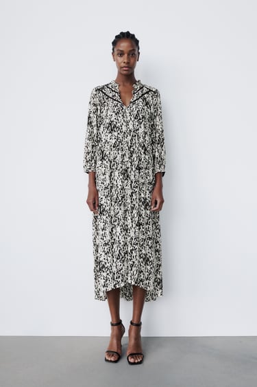 LACE-TRIMMED PRINTED DRESS
