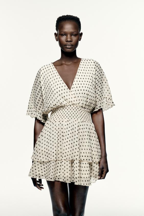 ドット柄フリルワンピース エクリュ ブラック Zara Japan 日本 ドット柄フリルワンピース エクリュ ブラック Zara Japan 日本