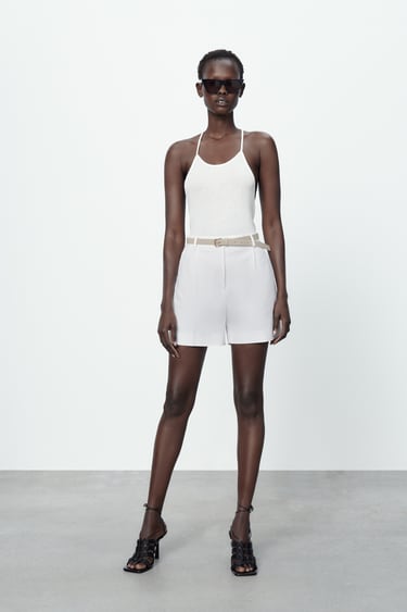 DARTED BERMUDA SHORTS WITH BELT