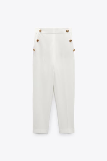 STRAIGHT LEG PANTS WITH METALLIC BUTTONS