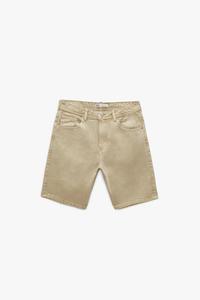 SOLID COLOR DENIM SHORTS - Khaki | ZARA 