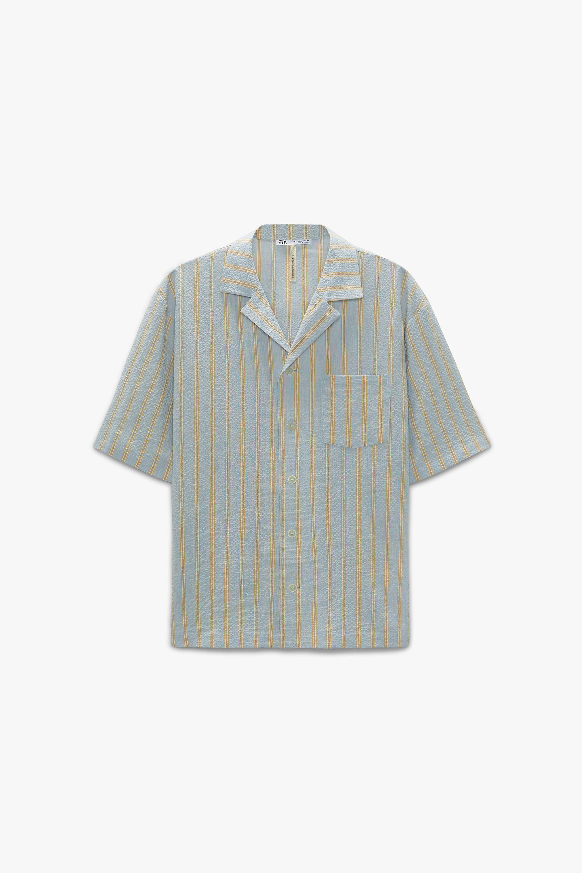 STRIPED PYJAMA SHIRT - Sky blue | ZARA 