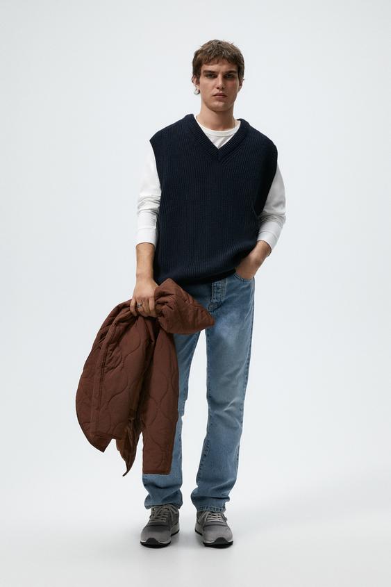 BASIC PURL KNIT VEST - Navy blue | ZARA 