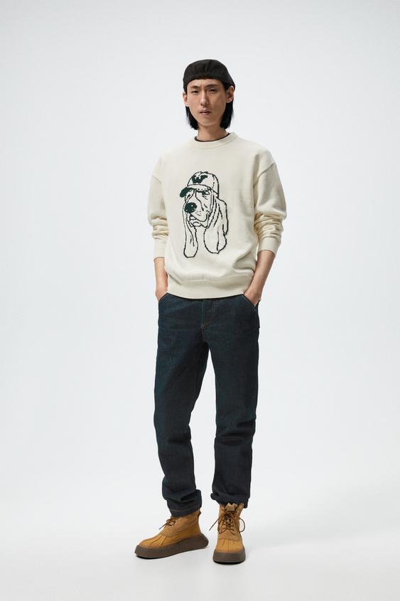 JACQUARD DOG SWEATER - Oyster White 