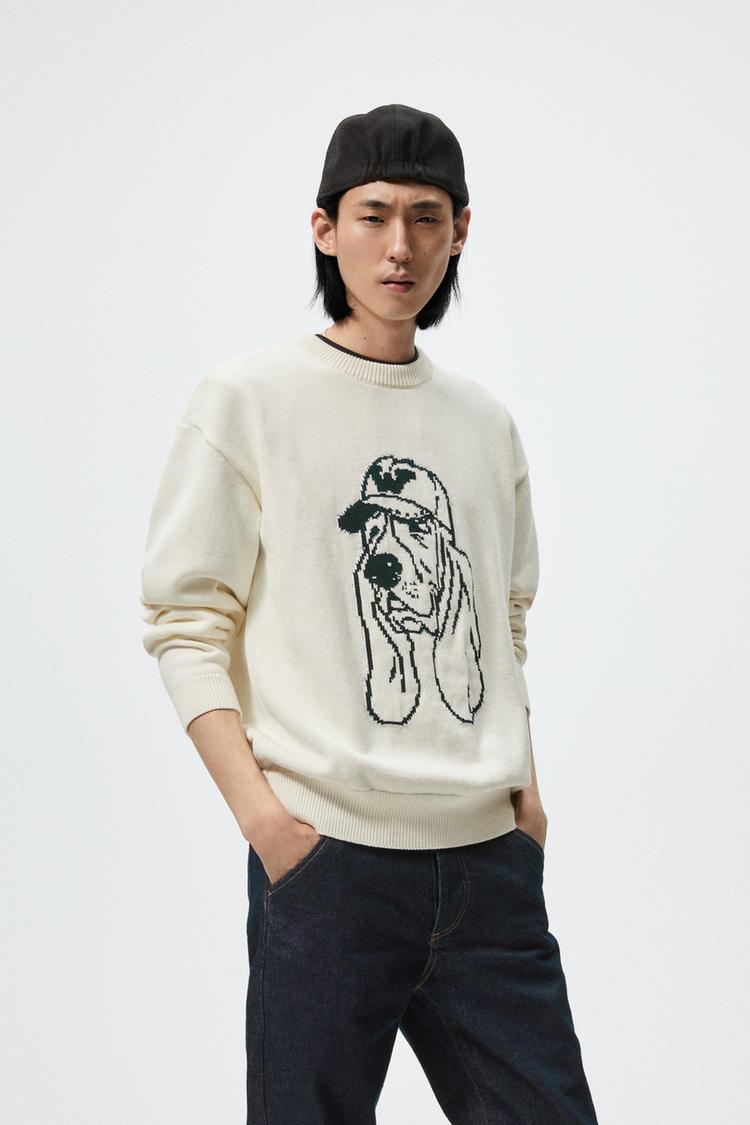 JACQUARD DOG SWEATER - Oyster White 