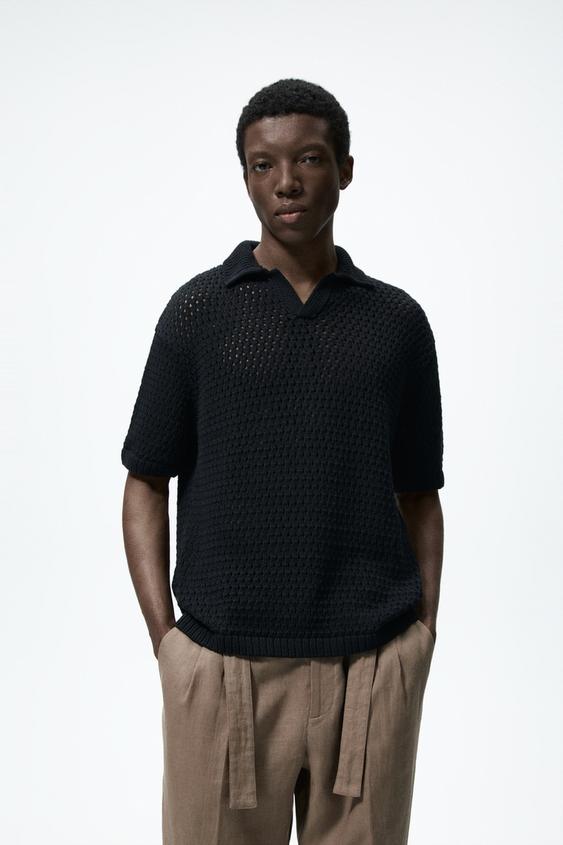 CROCHET KNIT POLO SHIRT - Black | ZARA 
