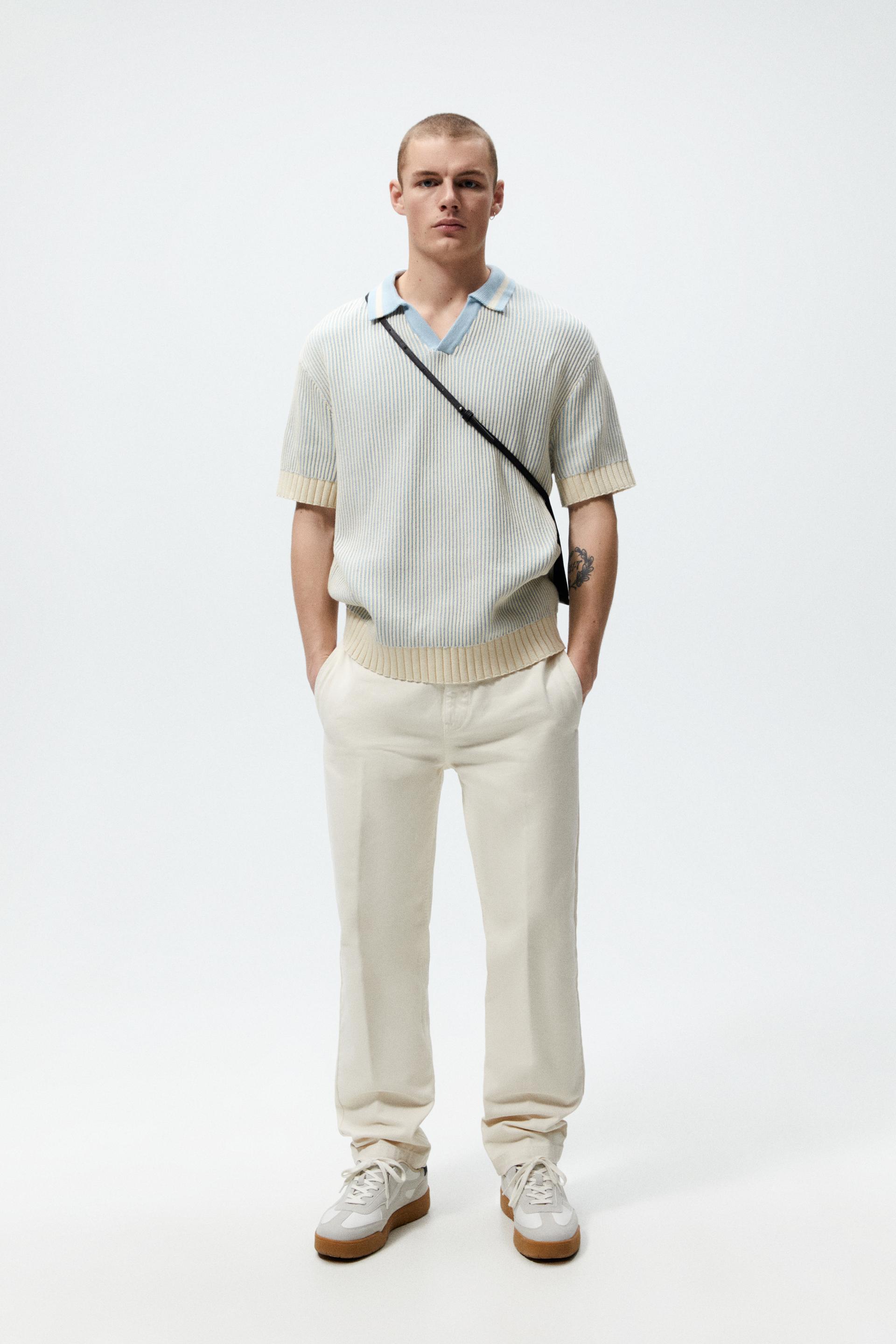 CONTRAST KNIT POLO SHIRT - Sky blue 
