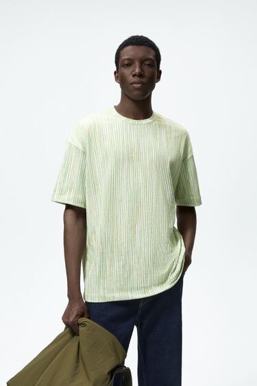 Image 0 of STRIPED TEXTURE T-SHIRT from Zara