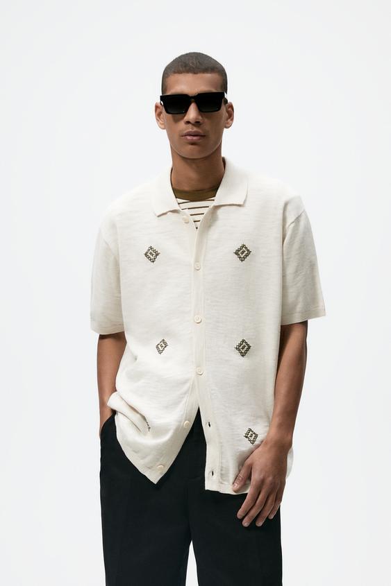 EMBROIDERED KNIT SHIRT - Ecru | ZARA Turkey