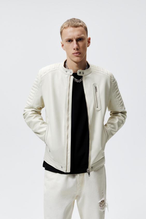 フェイクレザー ライダースジャケット オフホワイト Zara Japan 日本 フェイクレザー ライダースジャケット オフホワイト Zara Japan 日本