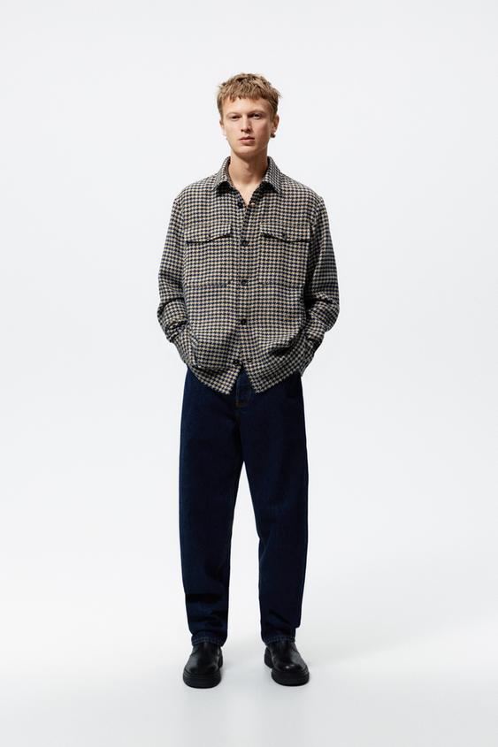 Houndstooth Overshirt Camel Zara Thailand