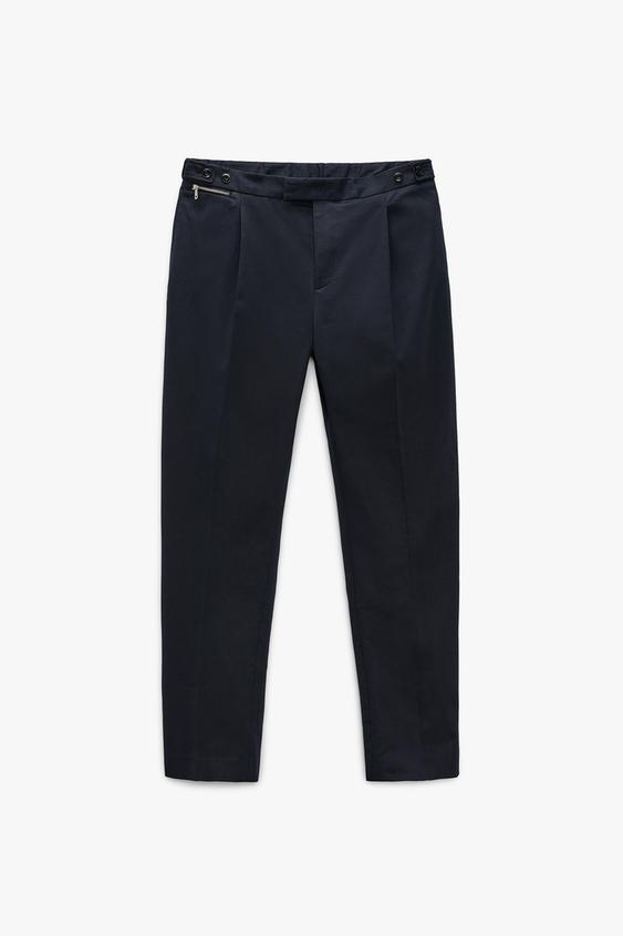 STRAIGHT PLEATED TROUSERS - Navy blue 