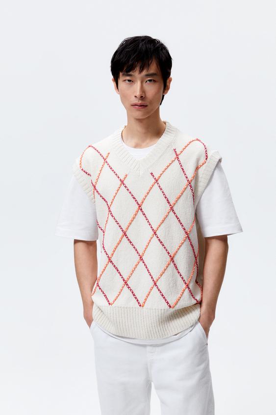 アーガイルニットベスト - オフホワイト | ZARA Japan / 日本 アーガイルニットベスト - オフホワイト | ZARA Japan / 日本
