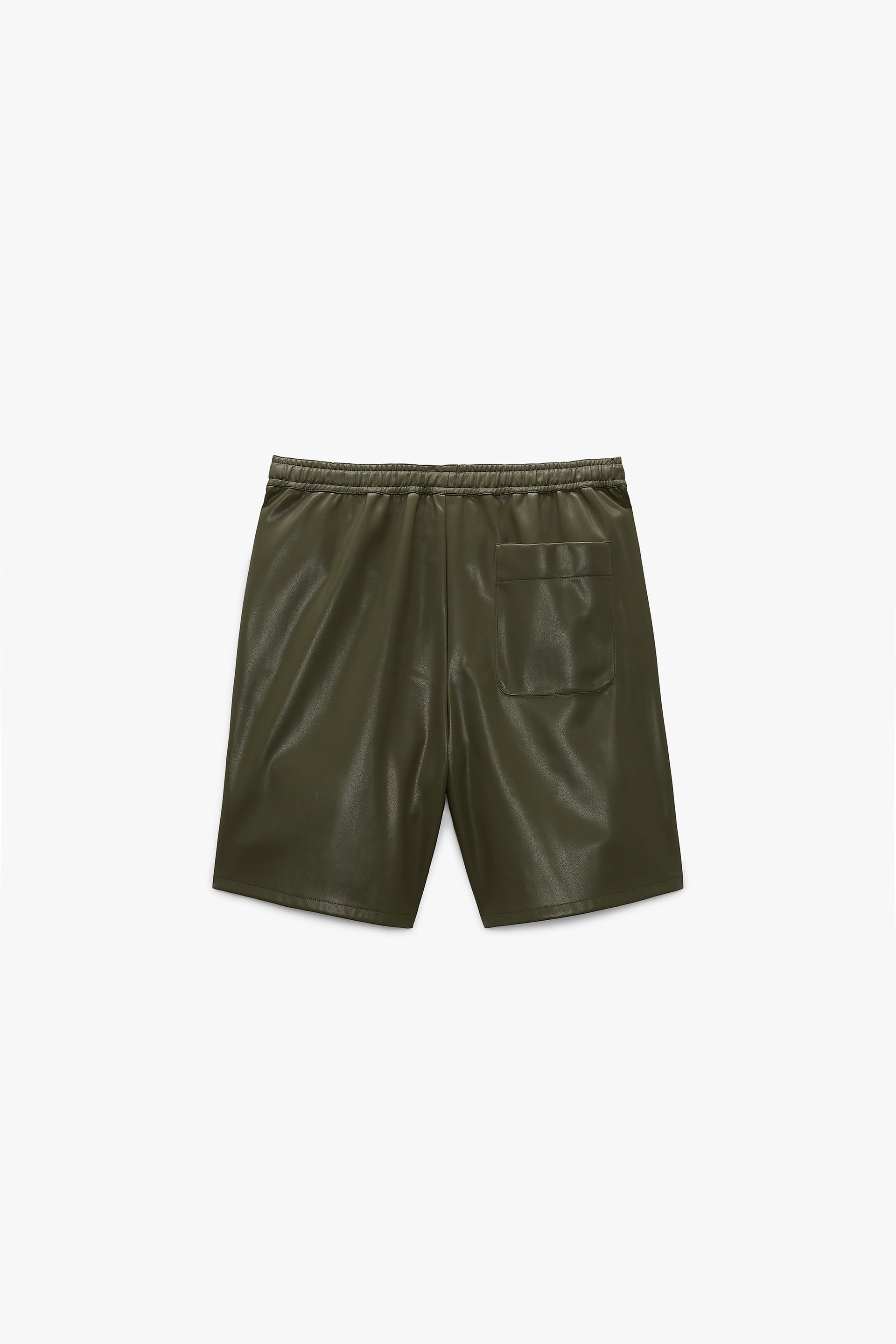 FAUX LEATHER SHORTS - Khaki | ZARA 