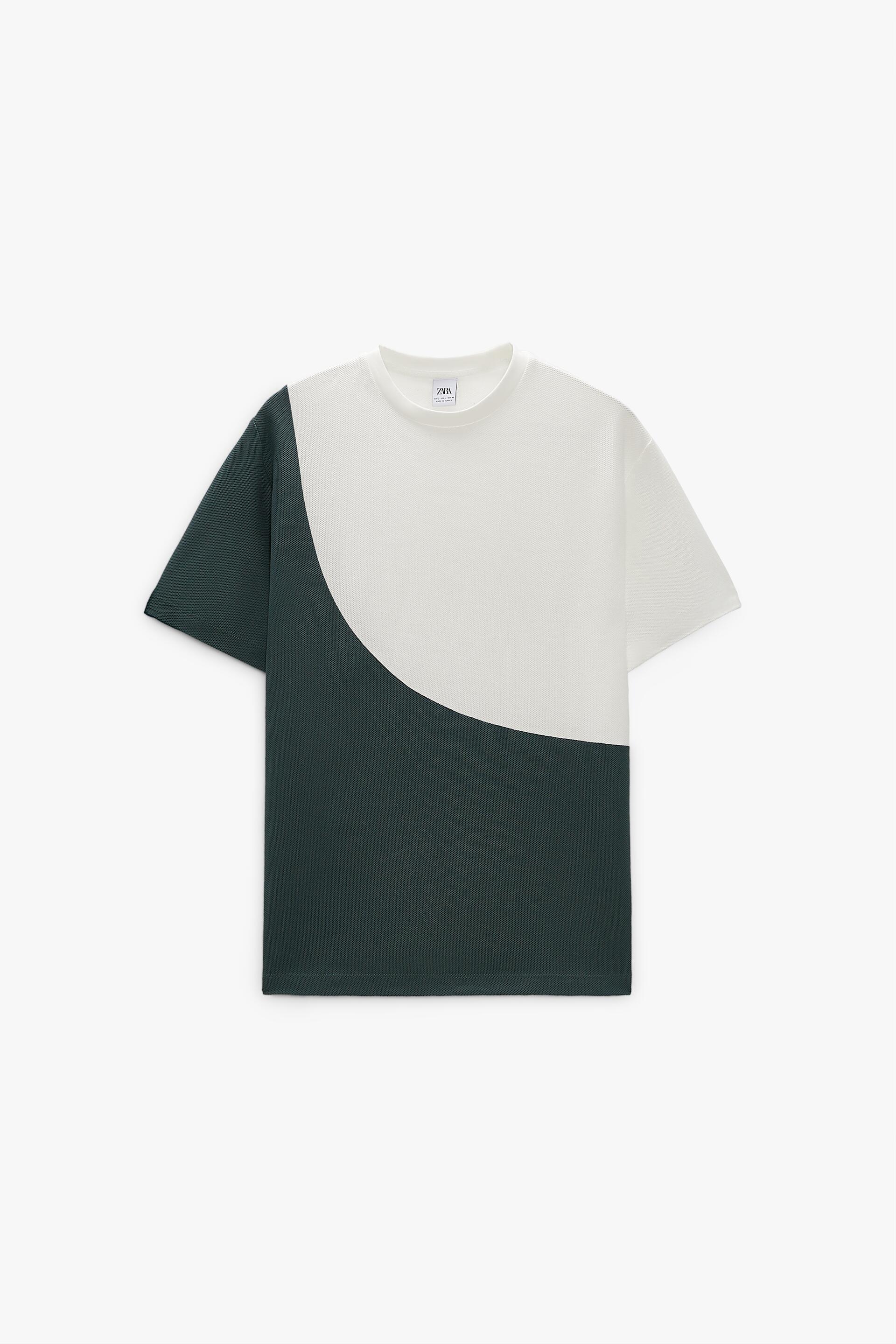 COLOUR BLOCK PIQUÉ T-SHIRT - Ecru 