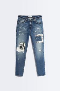 RIPPED JEANS WITH PATCHES - Blue | ZARA 