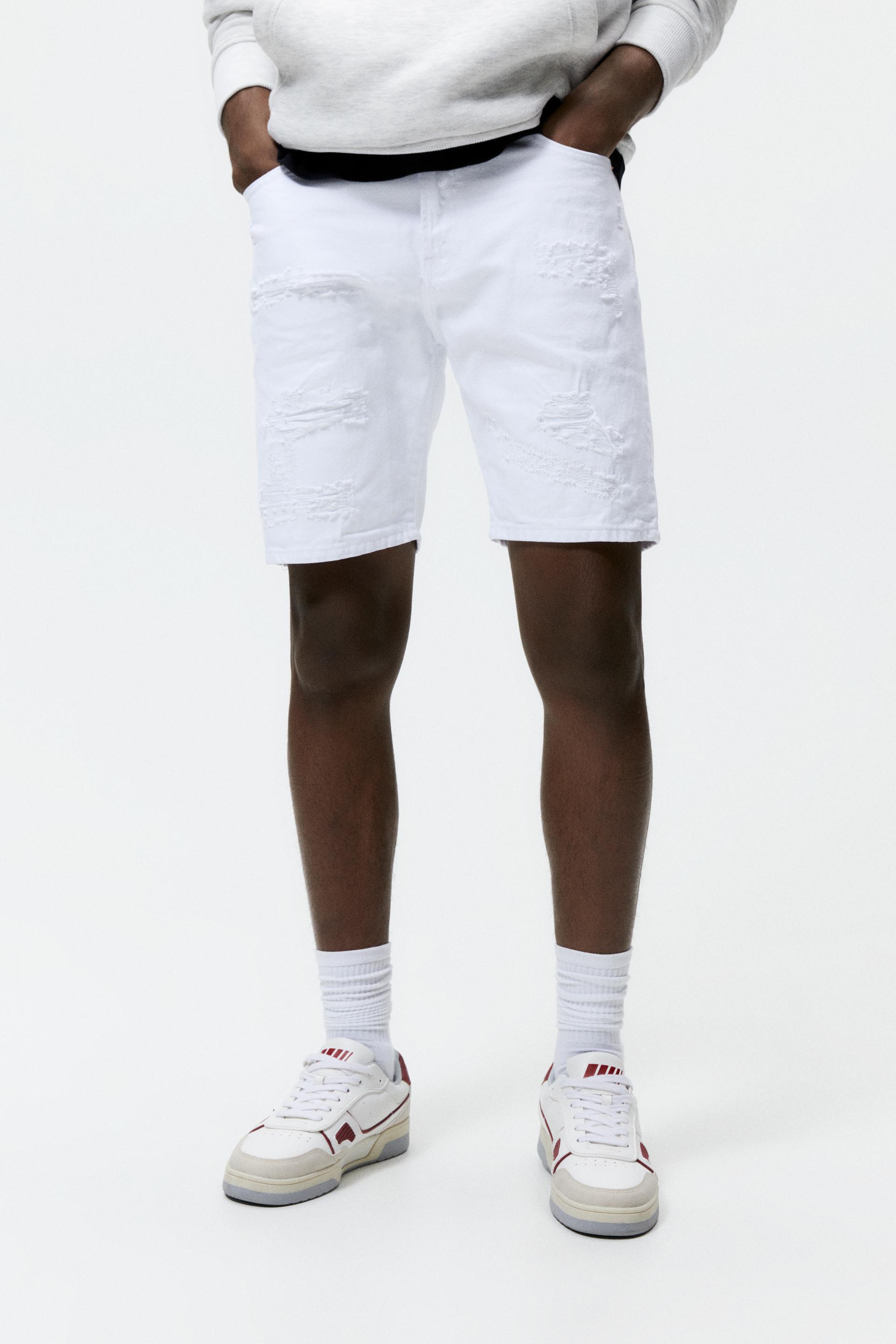 RIPPED DENIM BERMUDA SHORTS WITH 