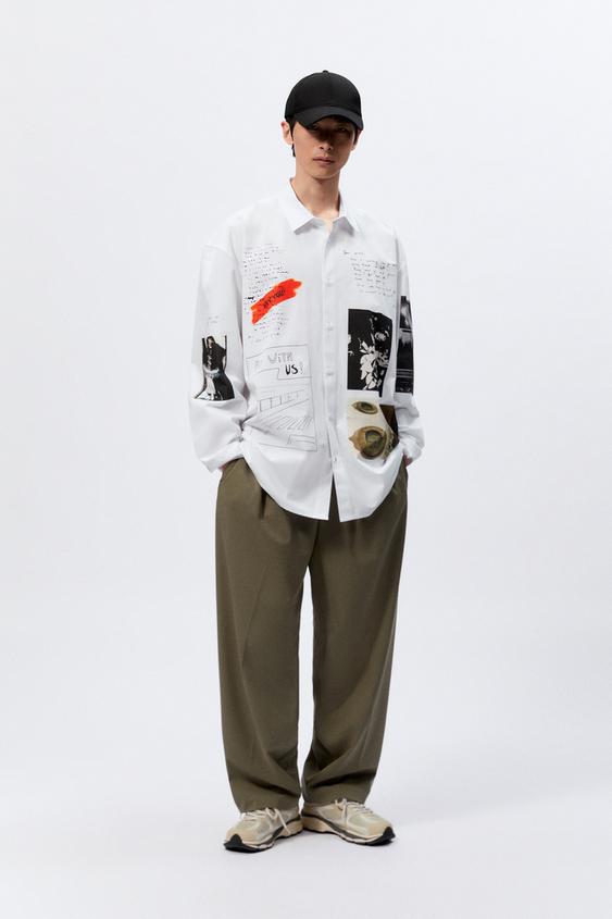 フォトプリント シャツ ホワイト Zara Japan 日本 フォトプリント シャツ ホワイト Zara Japan 日本