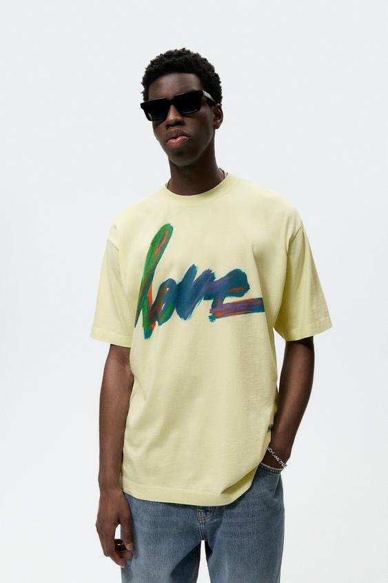 TEXT PRINT T-SHIRT - Lime green | ZARA 