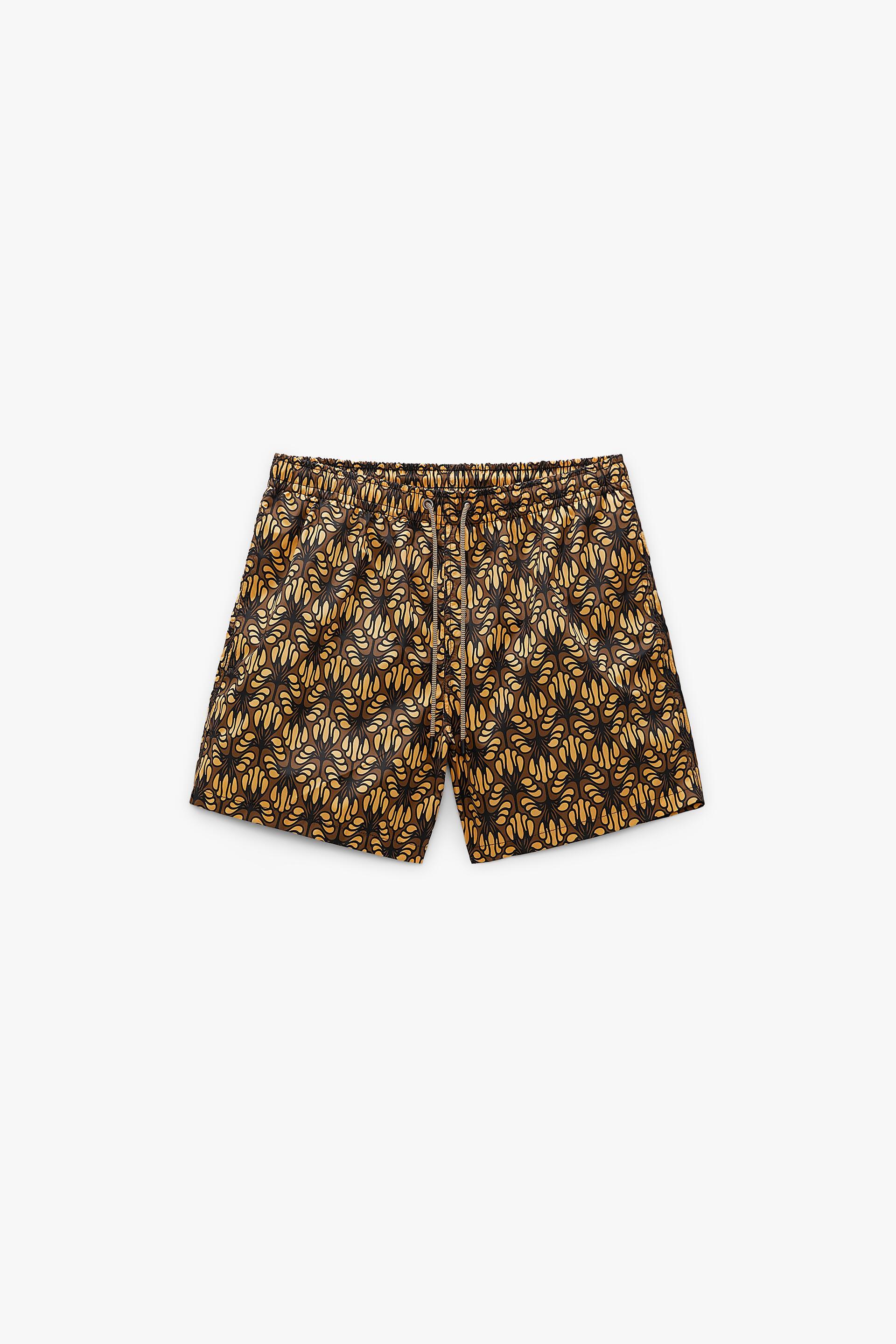 GEOMETRIC PRINT SWIMMING TRUNKS - Brown 