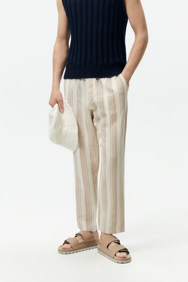 STRIPED TEXTURED TROUSERS