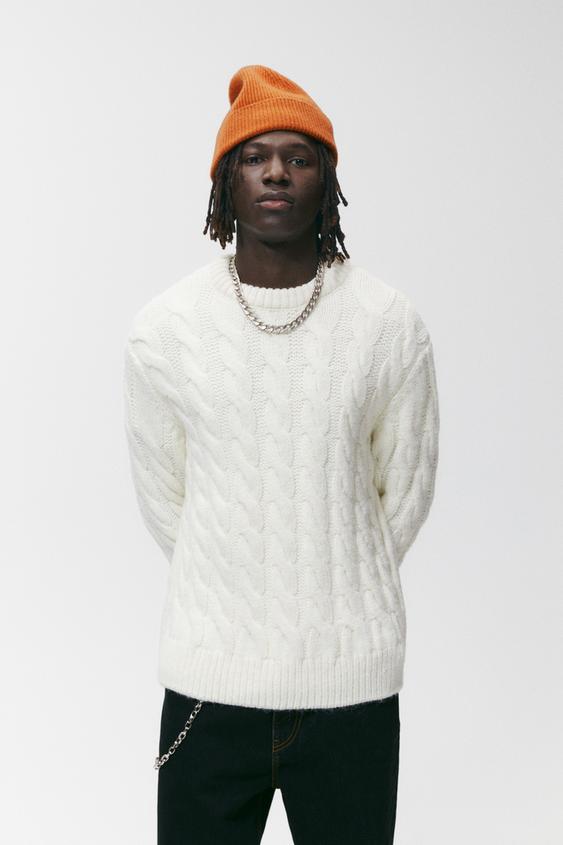 Structured Cable Knit Sweater Oyster White Zara United States Structured Cable Knit Sweater Oyster White Zara United States