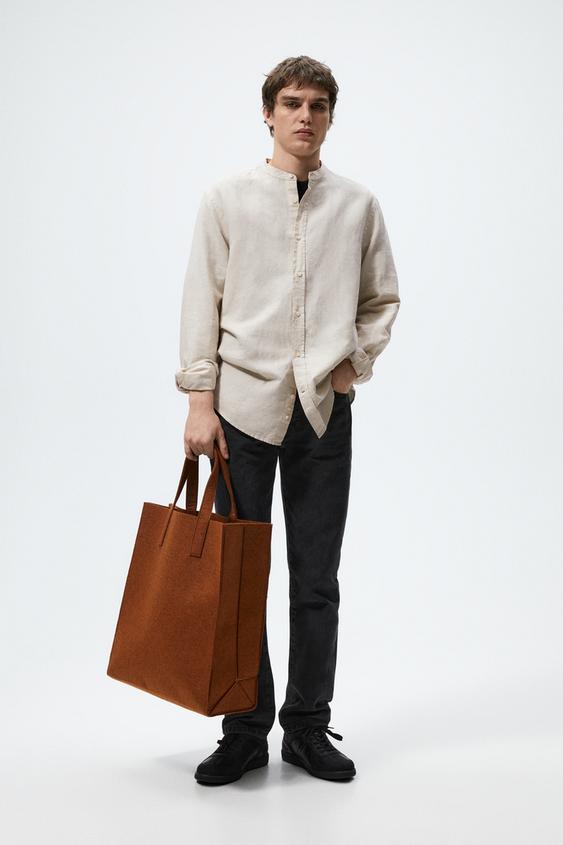 Hombre ZARA CAMISA LINO - ALGODÓN BOLSILLOS Crema | SOBRECAMISAS 