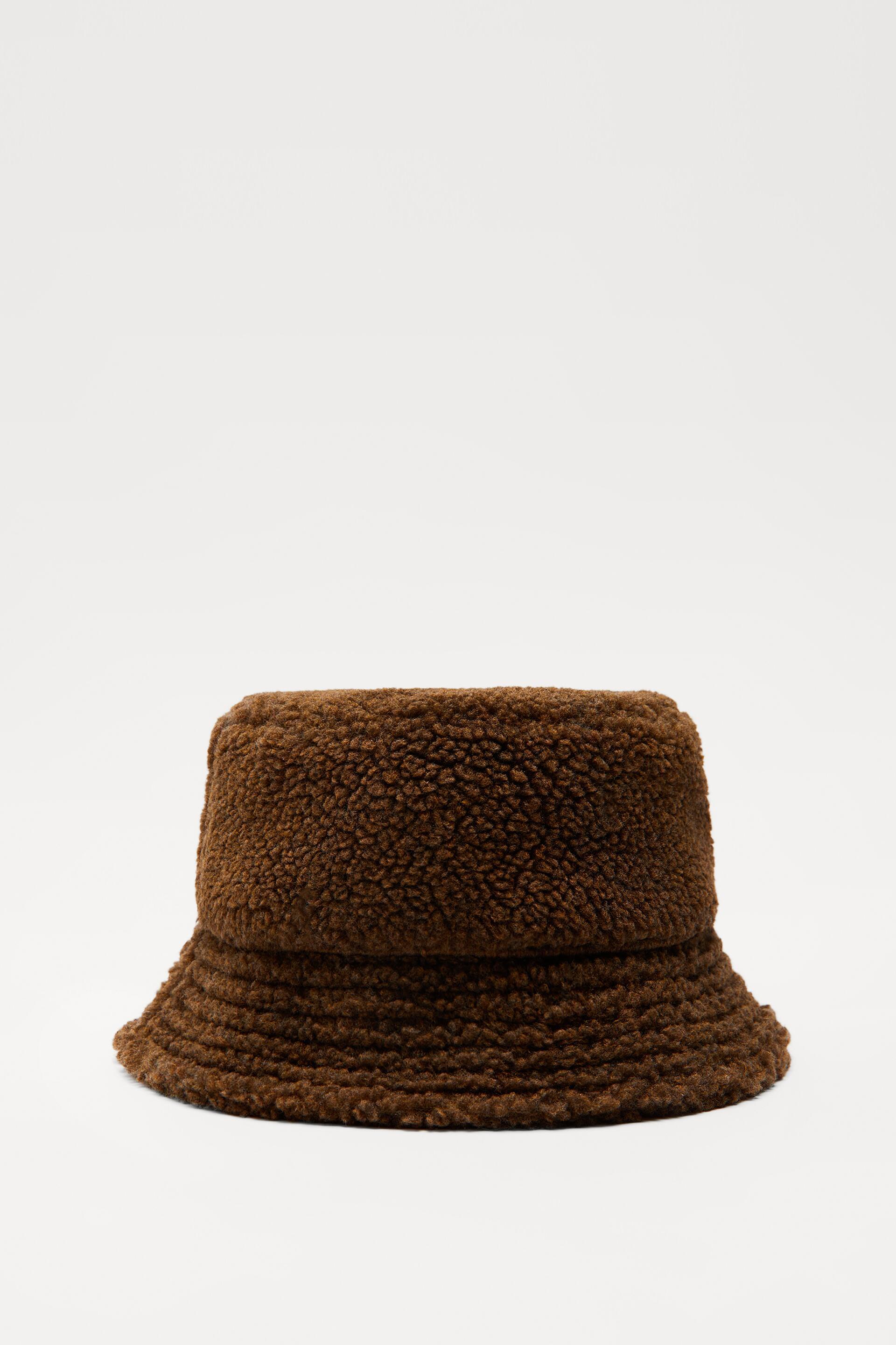 FAUX SHEARLING BUCKET HAT - Brown 